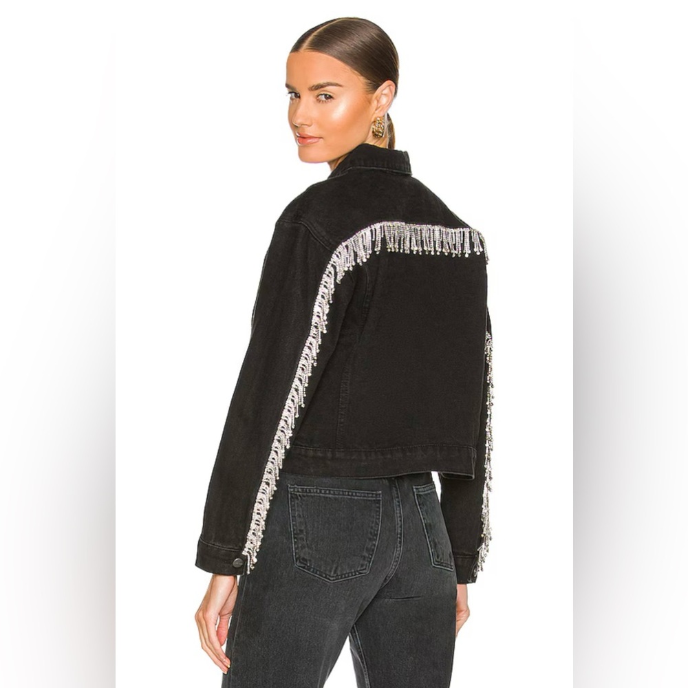 Superdown Rhinestone Fringe Jacket in Washed Black